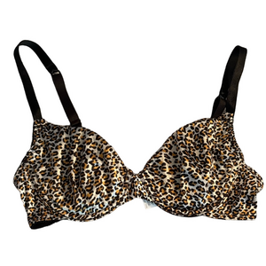 Satin Caress Leopard Print Underwire Bra 34B No Padding